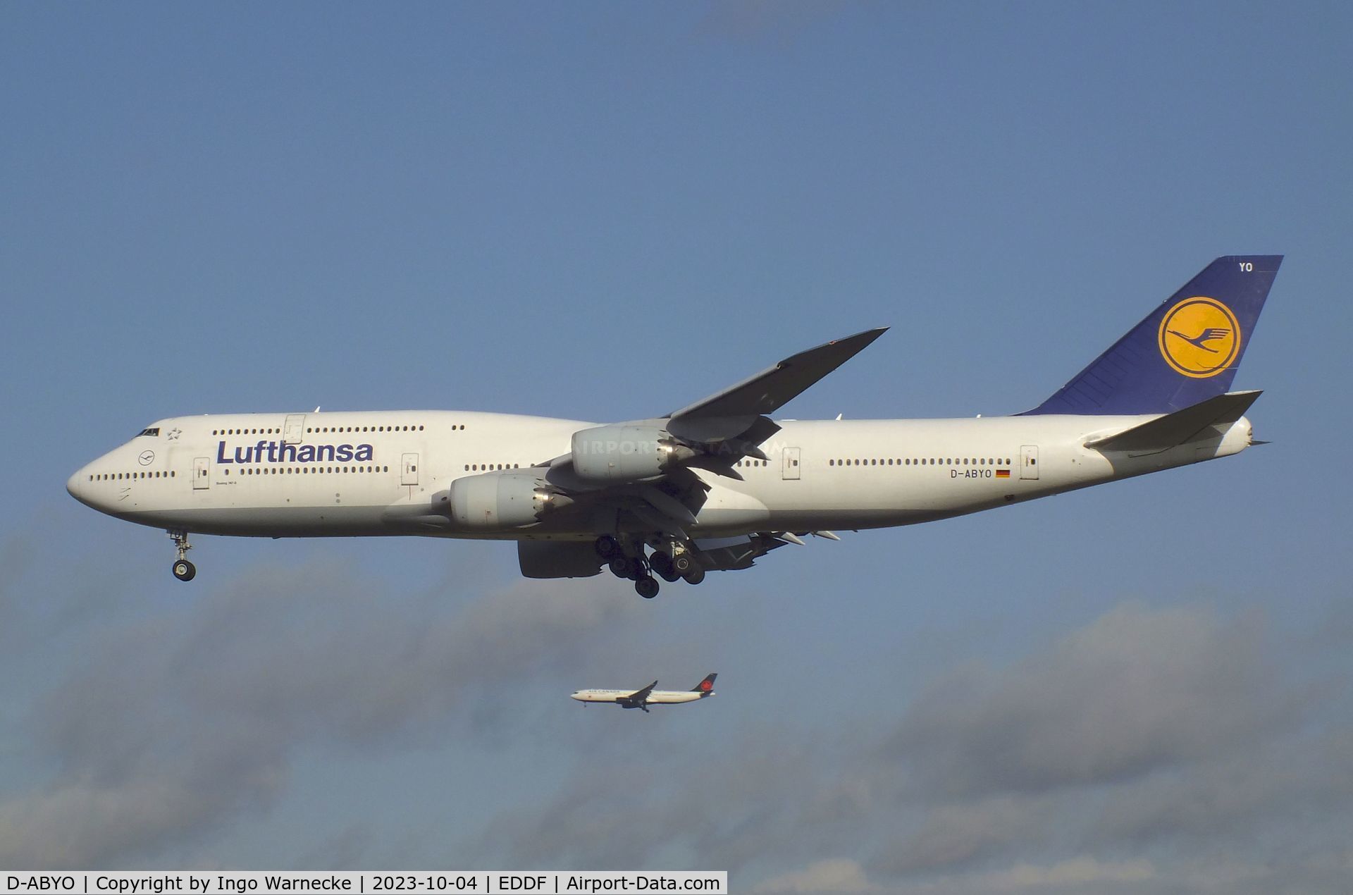 D-ABYO, 2014 Boeing 747-830 C/N 37841, Boeing 747-830 of Lufthansa on final approach to Frankfurt-Main airport
