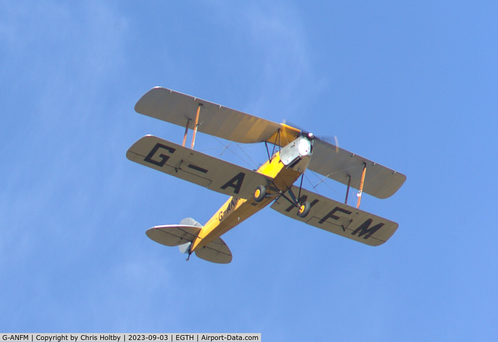 G-ANFM, 1941 De Havilland DH-82A Tiger Moth II C/N 83604, With 8 other Moths over Old Warden for the Vintage Airshow 2023
