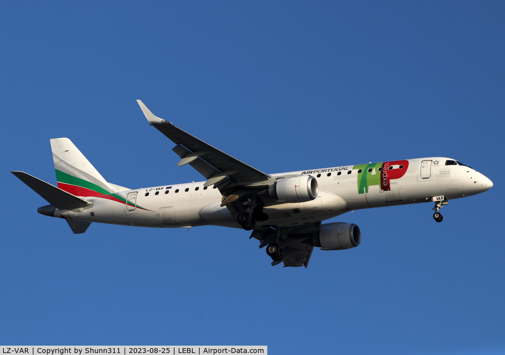 LZ-VAR, 2012 Embraer 190AR (ERJ-190-100IGW) C/N 19000496, Landing rwy 24R... Basic Bulgaria Air c/s with TAP Portugal titles