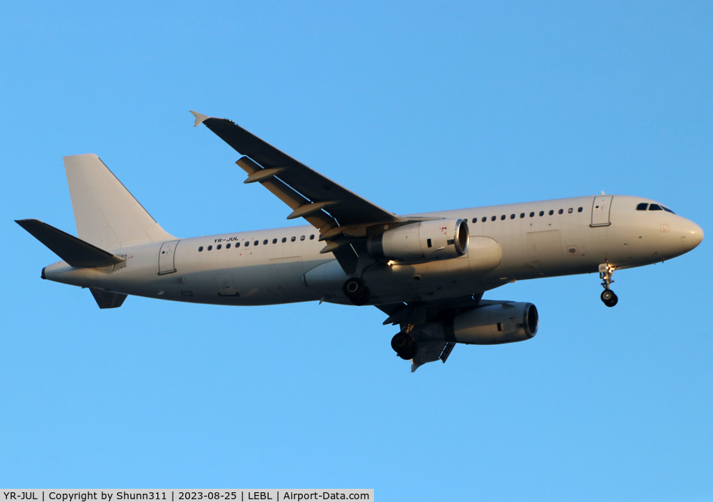 YR-JUL, Airbus A320-232 C/N 3863, Landing rwy 24R in all white c/s without titles... Operated by DAN Air