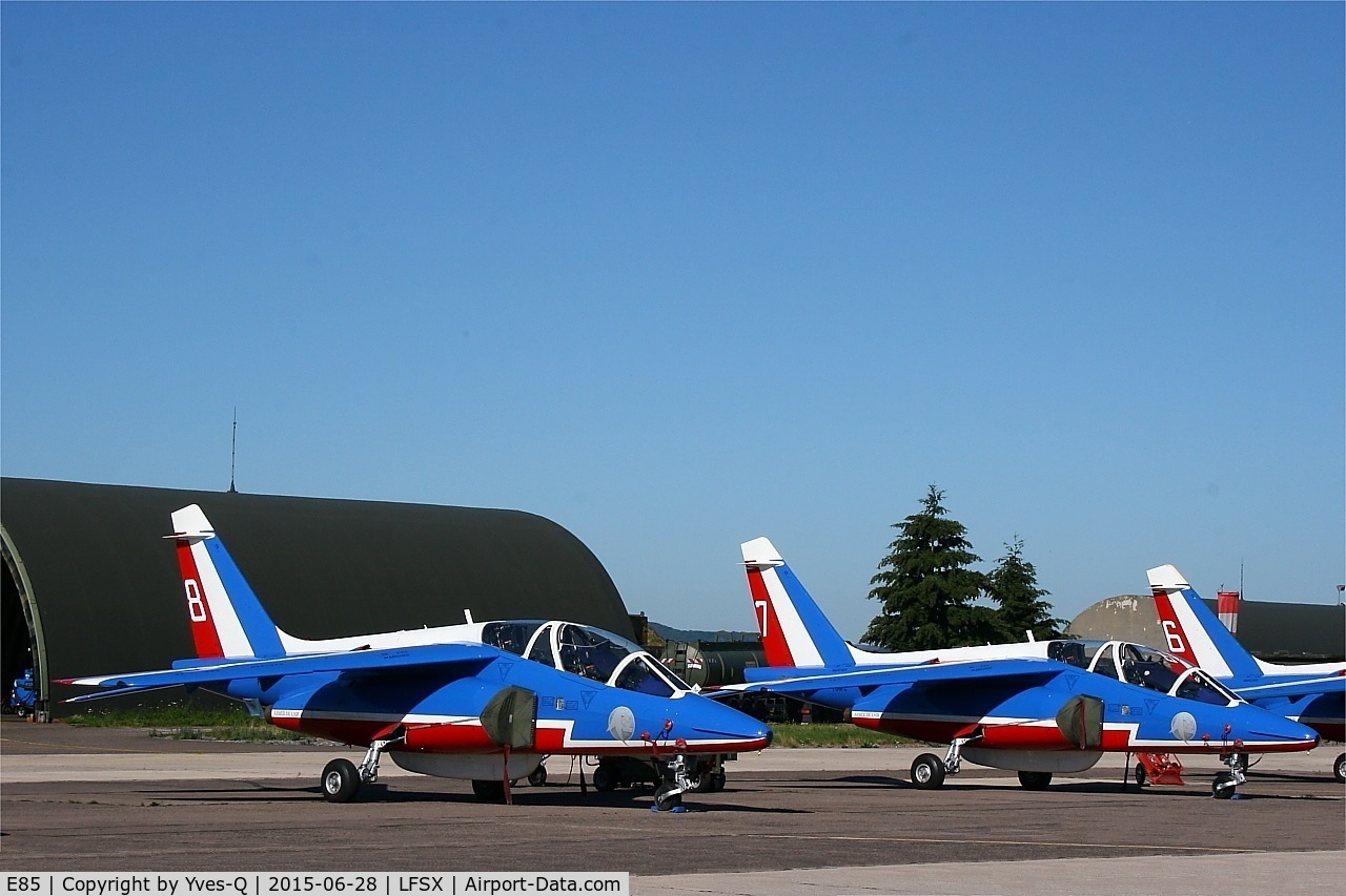 E85, Dassault-Dornier Alpha Jet E C/N E85, Dassault-Dornier Alpha Jet E (F-UGFF), Athos 08 of Patrouille de France 2015, Flight line,  Luxeuil-St Sauveur Air Base 116 (LFSX)