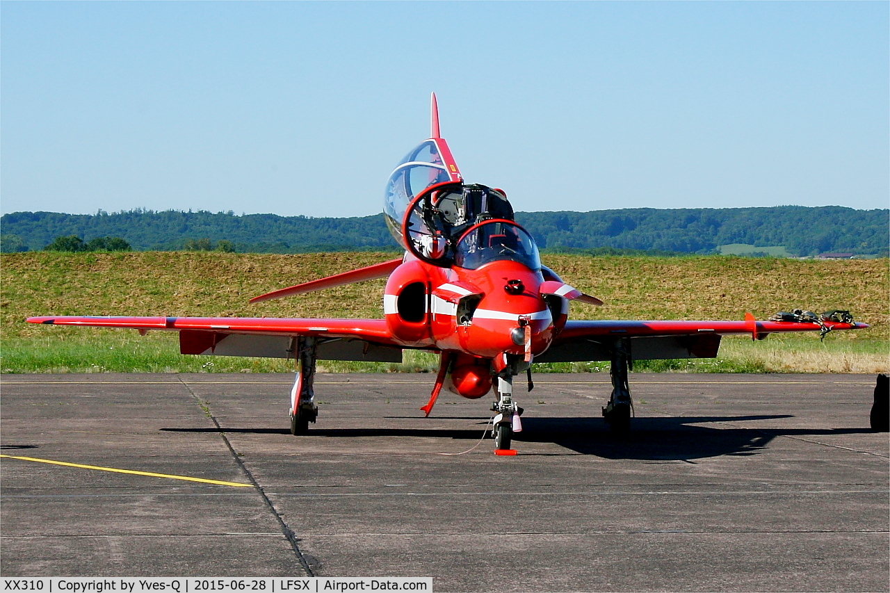 XX310, 1980 Hawker Siddeley Hawk T.1W C/N 145/312135, Red Arrows Hawker Siddeley Hawk T.1, Flight line, Luxeuil-St Sauveur Air Base 116 (LFSX)