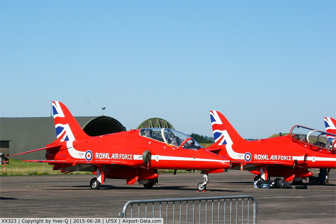 XX323, 1980 Hawker Siddeley Hawk T.1 C/N 167/312148, Red Arrows Hawker Siddeley Hawk T.1, Flight line, Luxeuil-St Sauveur Air Base 116 (LFSX)