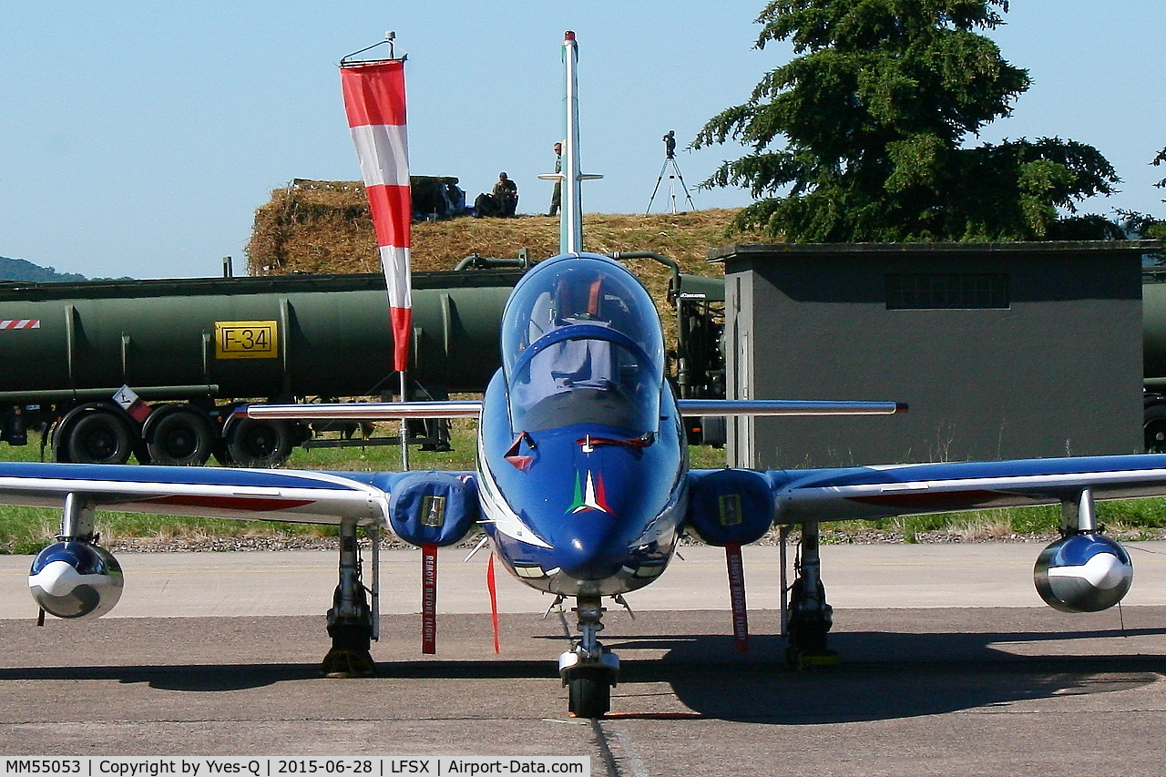 MM55053, Aermacchi MB-339PAN C/N 6847/187/AA084, Aermacchi MB-339PAN, Number 55 of Frecce Tricolori Aerobatic Team 2015, Flight line, Luxeuil-St Sauveur Air Base 116 (LFSX)