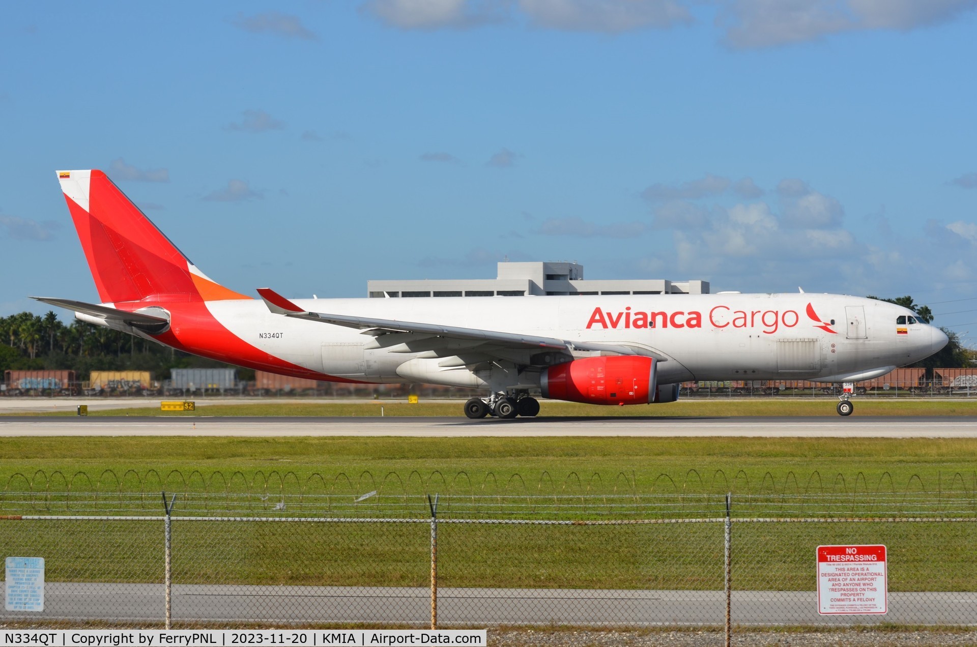 N334QT, 2013 Airbus A330-243F C/N 1448, Avianca Cargo A332F departing MIA