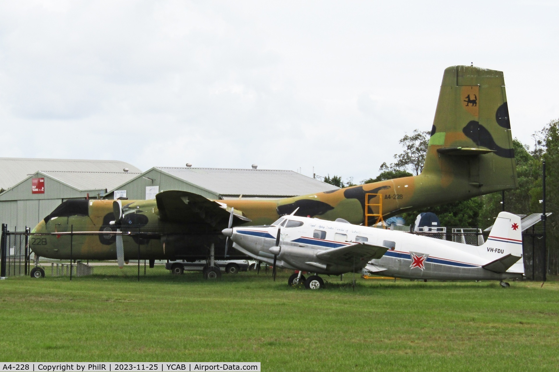 A4-228, De Havilland Canada DHC-4 C/N 228, A4-228 1965 DHC4 Caribou Australian Aviation Heritage Centre foreground VH-FDU 1952 DHA Drover Mk3B Caboolture