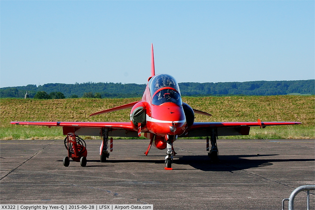 XX322, 1980 Hawker Siddeley Hawk T.1A C/N 165/312147, Red Arrows Hawker Siddeley Hawk T.1A, Flight line, Luxeuil-Saint Sauveur Air Base 116 (LFSX)