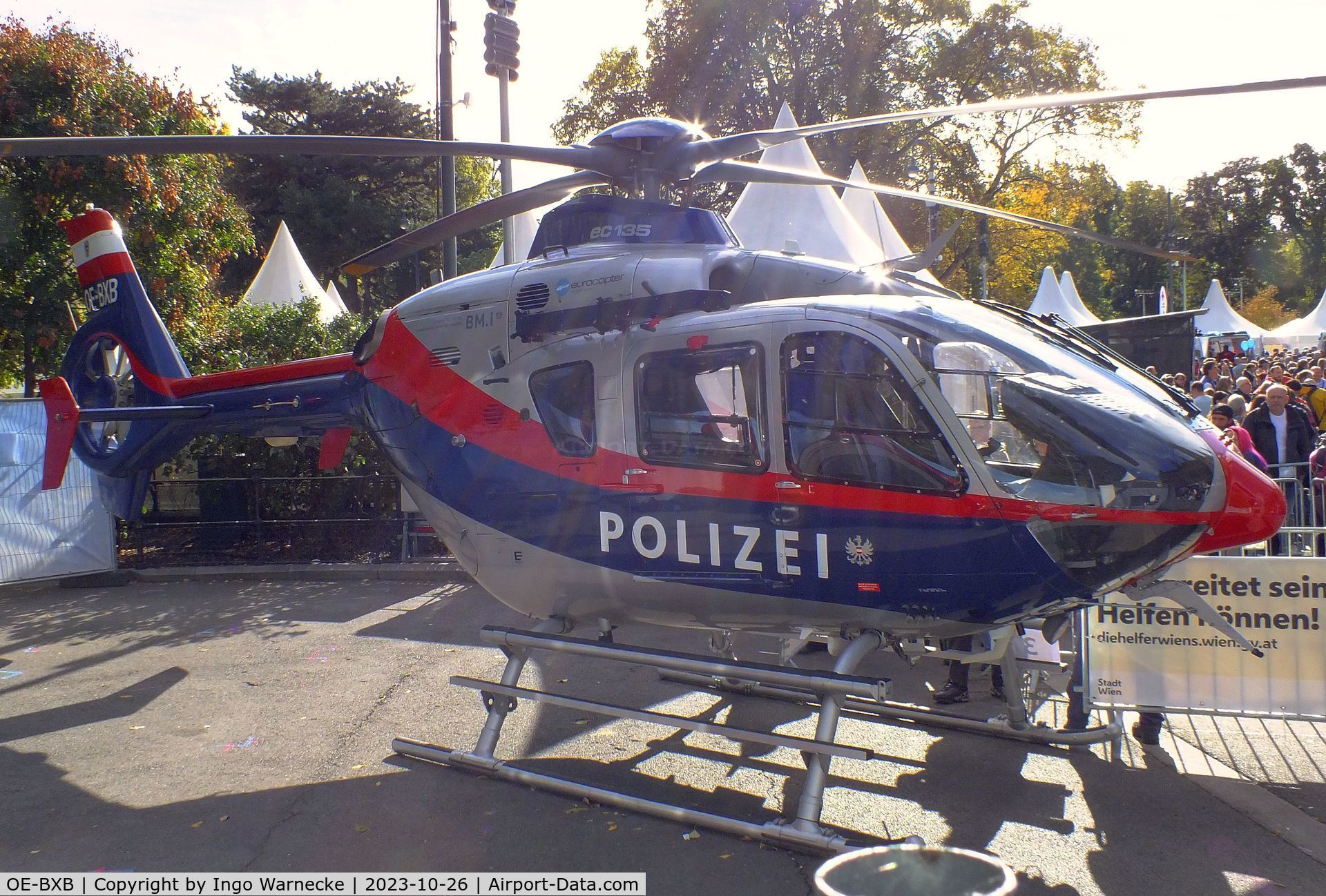 OE-BXB, 2009 Eurocopter EC-135P-2+ C/N 0783, Eurocopter EC135P-2+ of the austrian police at the Austrian National Day celebrations in Vienna (Nationalfeiertag 2023, Wien Sicherheitsfest) in front of the old town hall