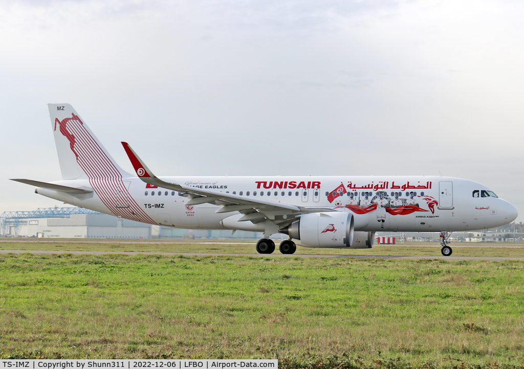 TS-IMZ, 2022 Airbus A320-251N C/N 11070, Taxiing holding point rwy 14L in special World Cup c/s