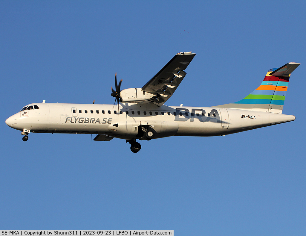 SE-MKA, 2015 ATR 72-212A C/N 1276, Landing rwy 32L... Flight for Air Corsica...