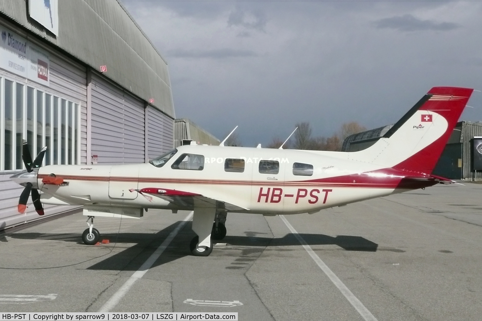 HB-PST, 1998 Piper PA-46-350P Malibu Mirage C/N 4636142, Again maintenance at Grenchen. HB-registered since 2013-04-16.