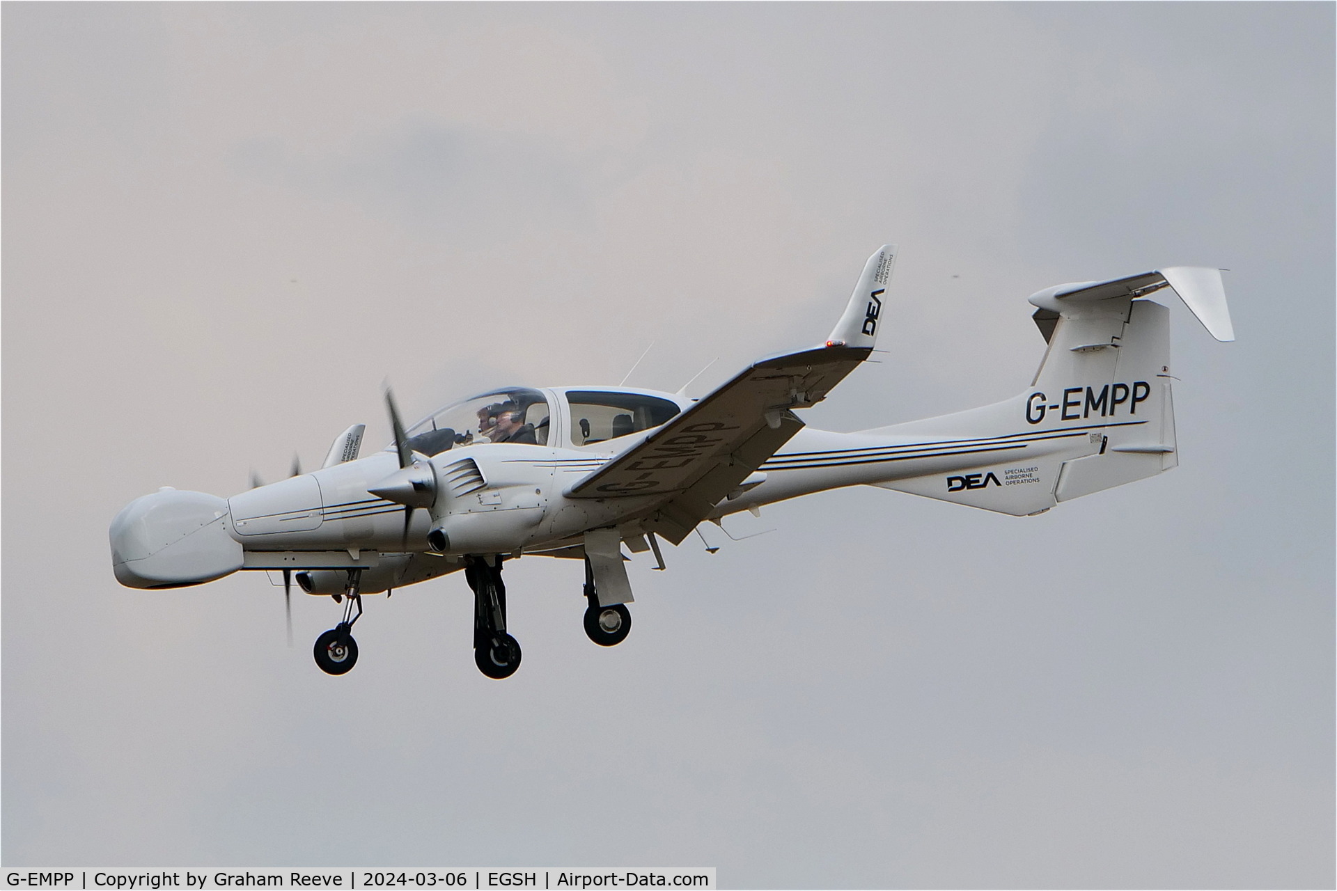 G-EMPP, 2008 Diamond DA-42MPP Guardian Twin Star C/N 42-M011, Landing at Norwich with a modified nose.