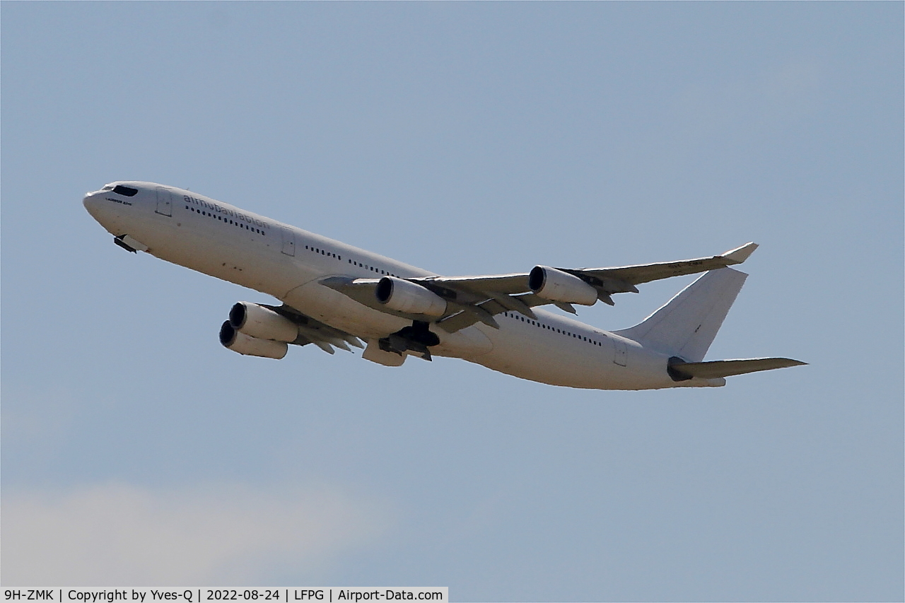 9H-ZMK, 2005 Airbus A340-313X C/N 668, Airbus 340-313X, Climbing rwy 08L, Roissy Charles De Gaulle airport (LFPG-CDG)