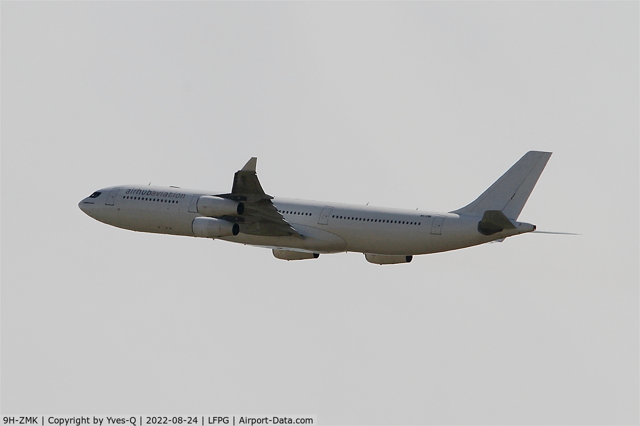 9H-ZMK, 2005 Airbus A340-313X C/N 668, Airbus 340-313X, Climbing rwy 08L, Roissy Charles De Gaulle airport (LFPG-CDG)
