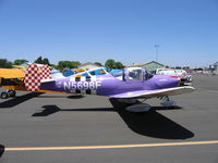 N5698F @ MCE - 1966 Alon A2 in purple colors with r/wh > tail & bk/w D-Day stripes at Merced, CA - by Steve Nation