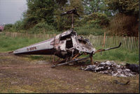 G-BRPN @ BARTON - Enstrom F28 destroyed by vandals - by John Davidson