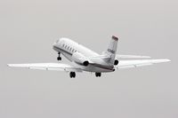 N338QS @ SMO - Cessna Citation Sovereign N338S climbing out from RWY 21 on an overcast day enroute to San Francisco International Airport (KSFO). - by Dean Heald