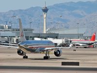 N709TW @ KLAS - American Airlines / 1997 Boeing 757-2Q8 / 'D' Gates & Stratosphere in background - by Brad Campbell