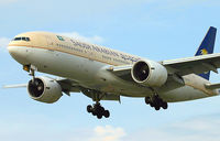 HZ-AKK @ LHR - Saudi 777 coming into Heathrow on 27R. - by Kevin Murphy