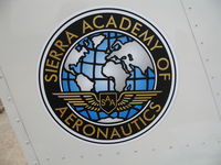 N367AM @ MER - close-up Sierra Academy of Aeronautics logo @ Castle AFB, CA - by Steve Nation