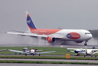 G-SJMC @ EGCC - A damp arrival for My Travel - by Kevin Murphy