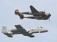N138AM @ BKL - P-38 in formation with A-10