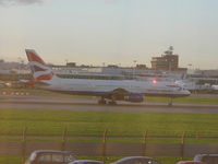 G-BPED @ EGLL - British Airways B-757 on take off roll runway 27R, Heathrow - by John J. Boling