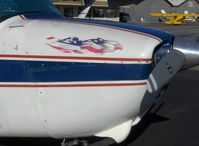 N21585 @ SZP - 1974 Cessna 172M, Lycoming O-320-E2D 150 Hp, eagle flag on cowl - by Doug Robertson