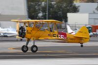 N555BF @ SMO - 1941 Stearman PT-17 taking off on RWY 21 on an overcast afternoon. - by Dean Heald