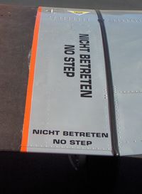 N844DD @ SZP - Pilatus P.3-05 Swiss Air Force Intermediate Trainer, Lycoming GO-435-C&D 260 Hp, warning on wing - by Doug Robertson