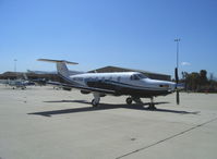 N672SD @ CMA - 2005 Pilatus PC-12/45, one 1,605 shp Pratt & Whitney (Canada) PT6A-67B Turboprop flat rated at 1,200 shp for takeoff, 1.000 shp continuous, max speed 311 mph at 25,000 ft. Fuel- 407 US gallons, 402 usable, distinctive T tail, note: winglets - by Doug Robertson