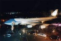 82-8000 @ CID - VC-25A, Air Force One bringing in President Clinton.  Shot from tower office window at night in the rain. - by Glenn E. Chatfield