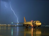 N451UA @ DEN - Ted A320 waiting for clearence during nasty thunderstorm. - by Francisco Undiks