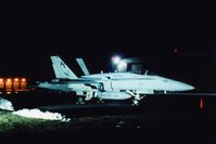 162834 @ CID - F/A-18A at the Rockwell-Collins ramp. ASA 1600 film at midnight after I got off work.  I had to hold the camera REAL still with an open shutter for about 4 seconds. - by Glenn E. Chatfield