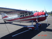N195SC @ L35 - Sammi posing with a beautiful Cessna 195 - by Eric Martin