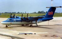 G-BOAW @ EGNX - Dash7 in British Midland Colours at East Midlands in 1989 - subsequently sold  as 9M-TAK - by Terry Fletcher