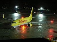 D-AHFQ @ LOWS - TUIfly's B737 de-iced and ready to taxi out from Salzburg - by Terry Fletcher