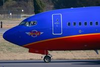 N281WN @ ORF - Nose shot of N281WN, Southwest Airline's 500th Boeing 737 aircraft. This is FLT SWA608 taxiing to RWY 23 for departure to Chicago Midway Int'l (KMDW). - by Dean Heald