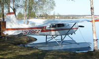N8786Z @ LHD - Cessna A185F on dock at Lake Hood - by Terry Fletcher
