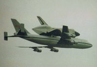 N905NA @ EGCC - Space shuttle transporter carrying the Enterprise over Manchester Airport enroute from Le Bourget to Keflavik, scan from a photograph - by Chris Hall