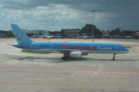 G-BYAD @ EGCC - Thomson fly.com - Taxiing - by David Burrell