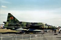 37907 @ FAB - Swedish AF Viggen 37907 coded 45 of F7 Wing as displayed at the 1976 Farnborough Airshow. - by Peter Nicholson