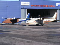 G-SAMJ @ EGGP - with G-RVRE. two of Ravenair's P68's - by chris hall