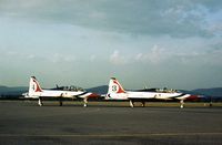 68-8176 @ RDG - Talon number 3, together with number 4 68-8175, of the Thunderbirds Flight Demonstration Team at the 1977 Reading Airshow - by Peter Nicholson