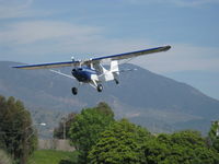 N3039E @ SZP - 1946 Aeronca 7AC CHAMPION, Continental O-200 100 Hp by STC, on final for Rwy 22, flying with door open on a warm day - by Doug Robertson