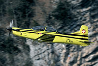 C-406 @ LSMM - After take off this PC-9 remained very low over the runway. A spectaculair sight! - by Joop de Groot