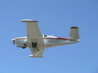 N693T @ SZP - 1959 Beech K35 BONANZA, Continental IO-470-C 250 Hp, 1st Bonanza with 50 gals. std., max speed 210 mph, takeoff climb Rwy 22, gear coming up - by Doug Robertson