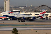 G-BNLS @ LAX - British Airways G-BNLS (FLT BAW278) departing RWY 25R enroute to London Heathrow (EGLL) while an Alaska Airlines 737 is landing on the North Complex. - by Dean Heald