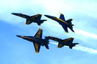 161959 @ DVN - Blue Angels at the Quad Cities Air Show, and I'm shooting into the sun. Trailing 161967, 163106, 163130 - by Glenn E. Chatfield