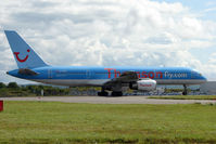 G-BYAT @ EGGD - Brittania / TUI B757 departs Bristol - by Terry Fletcher